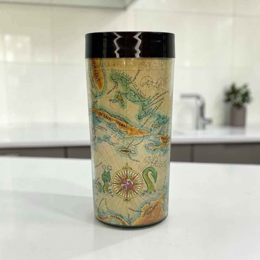 Vintage Thermo-Serv Caribbean Map Insulated Tumbler Cup USA Nautical 1976 12oz